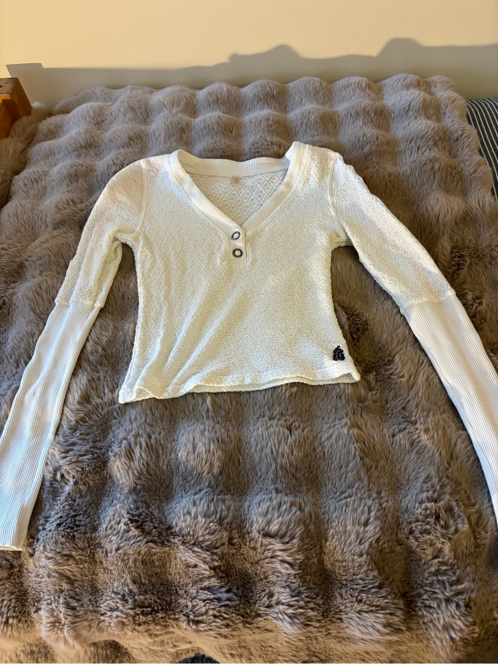 FP Movement by Free People XS thermal Henley top with stripe accent on sleeve